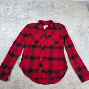 Abercrombie & Fitch Women XS Red  Plaid Flannel Button Down Shirt Long Sleeve
